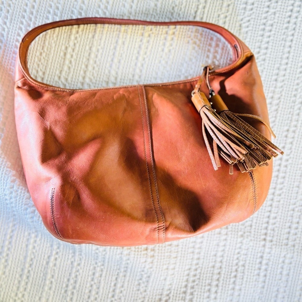 Coach‎ Vtg Brown Leather Crescent Moon Handbag Shoulder Bag Y2K Tassels - Picture 4 of 15